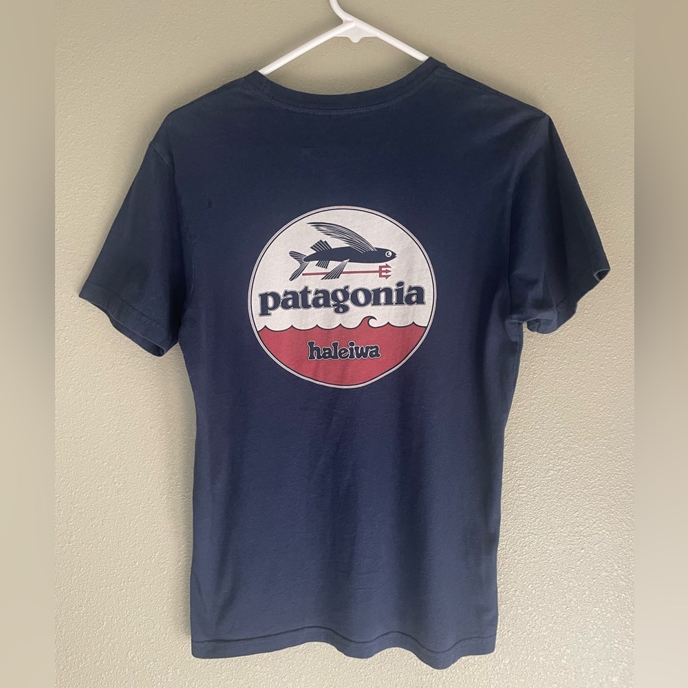 Patagonia Haleiwa Navy Blue Organic Cotton T-Shirt Size XS